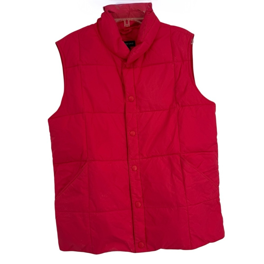 LANDS END PUFFER VEST WOMENS SIZE Large DOWN FILLED QUILTED SNAP PINK